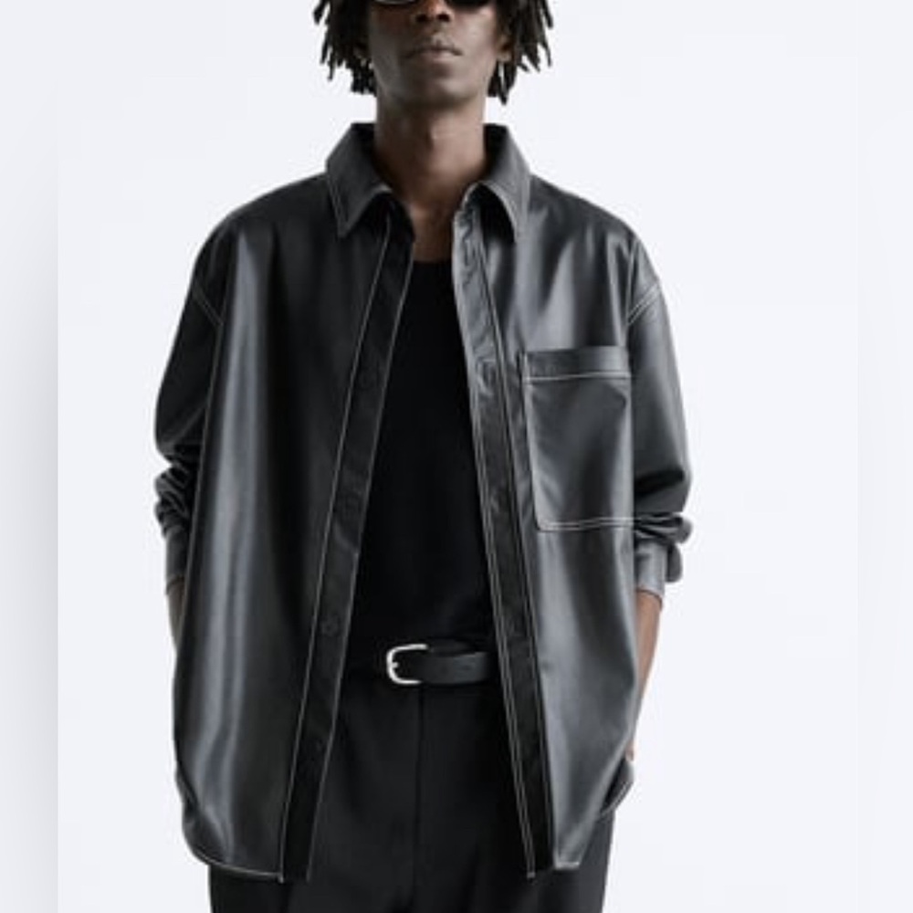 ZARA Deadstock Faux Leather/Vegan Leather Topstitch Overshirt/Shacket - Men’s L